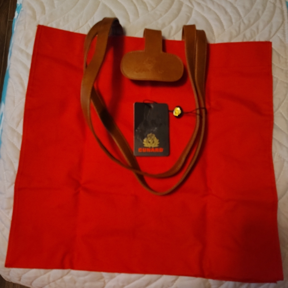 Queen Mary 2 Cunard Foldable Tote Bag with Brown Straps - Picture 5 of 6